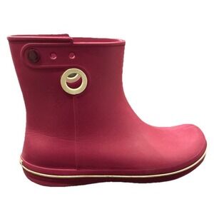 CROCS WOMEN'S PINK 15769 JAUNTY SHORTY PULL ON ANKLE RAIN BOOTS SIZE W9